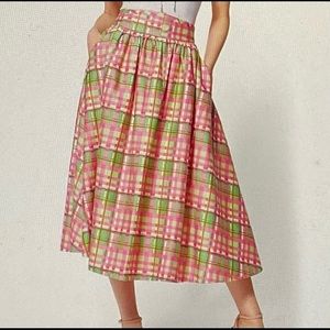 New York & co. Pink flamingo plaid full skirt